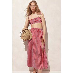 J. Crew Voile Beach Skirt & Smocked Tie Shoulder Top in Vintage Red Stripe NEW